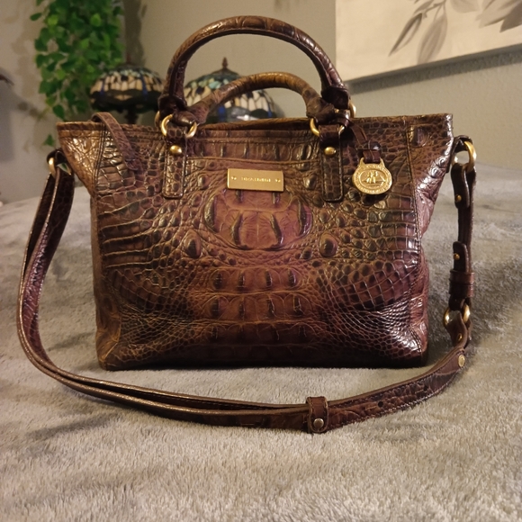 Brahmin Brown Crocodile Embossed Leather Bag - Picture 1 of 12
